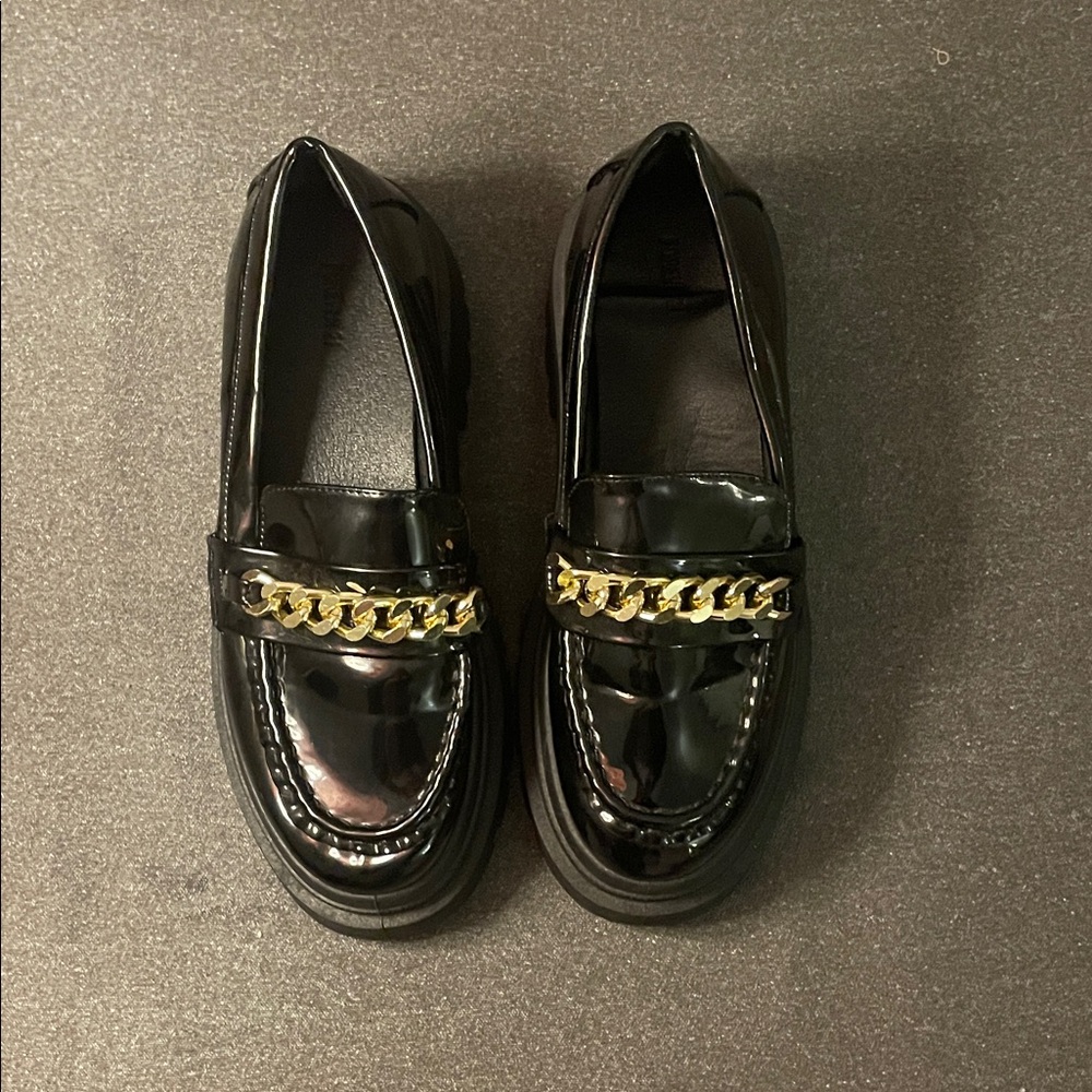 Forever 21 Black Ankle Boots with Gold Chain